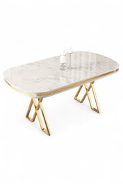 Hanah Home Mesa de Comedor Mármol Blanco y Dorado